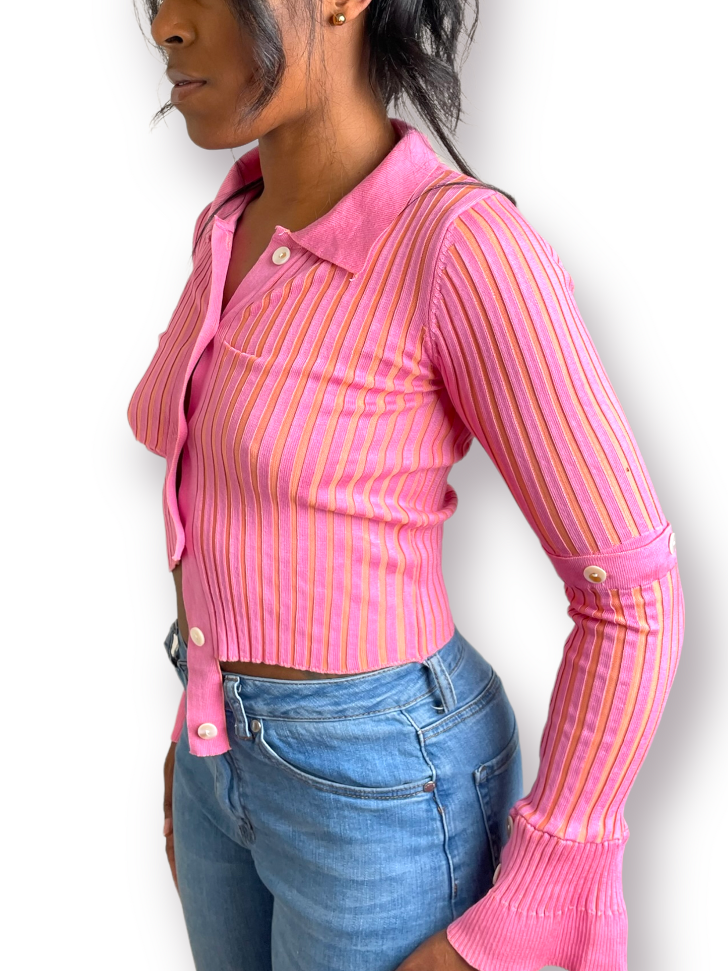 Pink ribbed button up